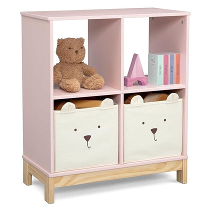 Delta Children babyGap Graham 4-in-1 Convertible Crib with Storage Drawer + Brannan Bear Bookcase with Bins + Brannan Bear Wall Shelf with 4 Hooks, Blush Pink/Dark Pink (Bundle) - LeafyLoom