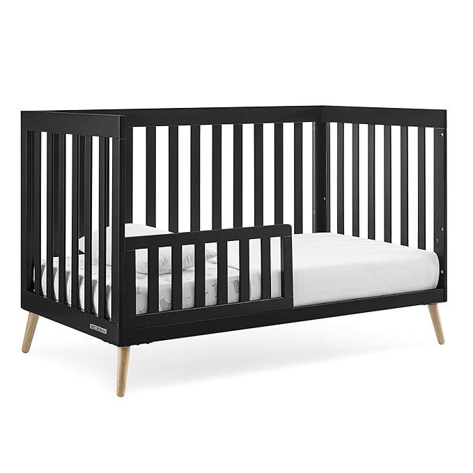 Delta Children Essex 4-in-1 Convertible Baby Crib, Ebony with Natural Legs - LeafyLoom