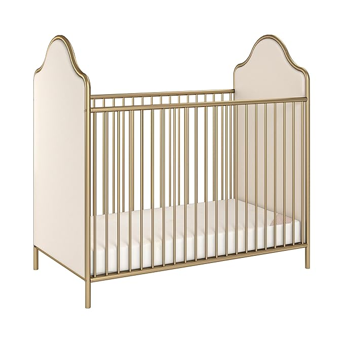 Little Seeds Piper Upholstered Metal Crib, Gold - LeafyLoom