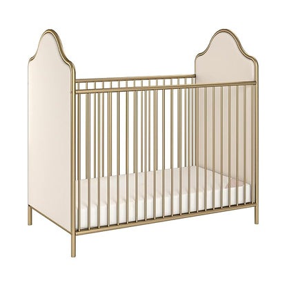 Little Seeds Piper Upholstered Metal Crib, Gold - LeafyLoom