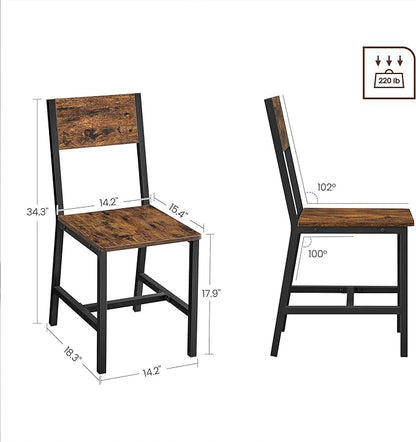 VASAGLE Dining Chair Set of 2, Rustic Wood Chairs with Metal Steel Frame, Easy to Assemble, Comfortable Seat, Modern Farmhouse Chair for Kitchen, Bedroom, Living Room, Rustic Brown and Ink Black - LeafyLoom