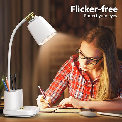 LED Desk Lamp with USB Charging Port Touch control 3 Color Modes, Stepless Dimming, Home office Desk Lamp, LED Small Desk Lamp in University Dormitory, Study Desk Lamp, Gooseneck Lamp - LeafyLoom