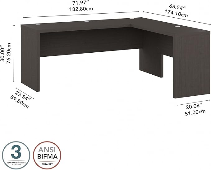 Bush Business Furniture Echo L Shaped Computer Desk, 72W, Charcoal Maple - LeafyLoom