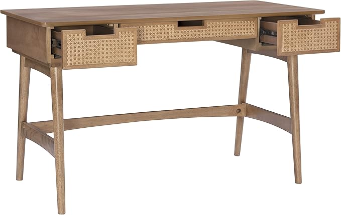 Linon Natural Dutton Wood and Rattan Desk - LeafyLoom