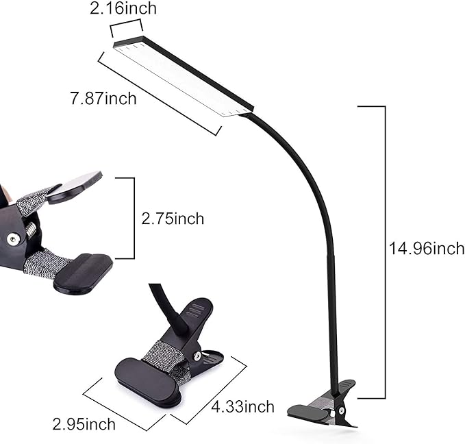 LED Desk Lamp Dimmable Eye-Care Reading Light Office Light Adjustable 3 Color Modes,14 Brightness Levels, Gooseneck Flexible Clip-on Light for Studying, 5W-Black - LeafyLoom