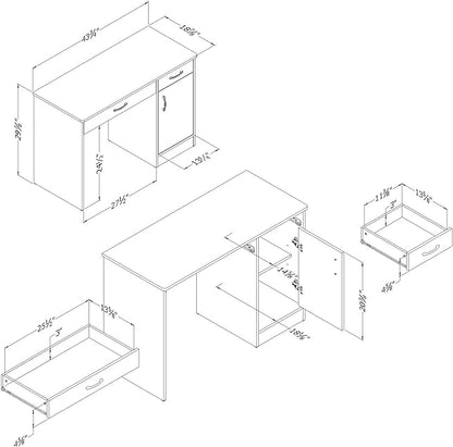 South Shore Small Computer Desk with Drawers, Pure Black - LeafyLoom