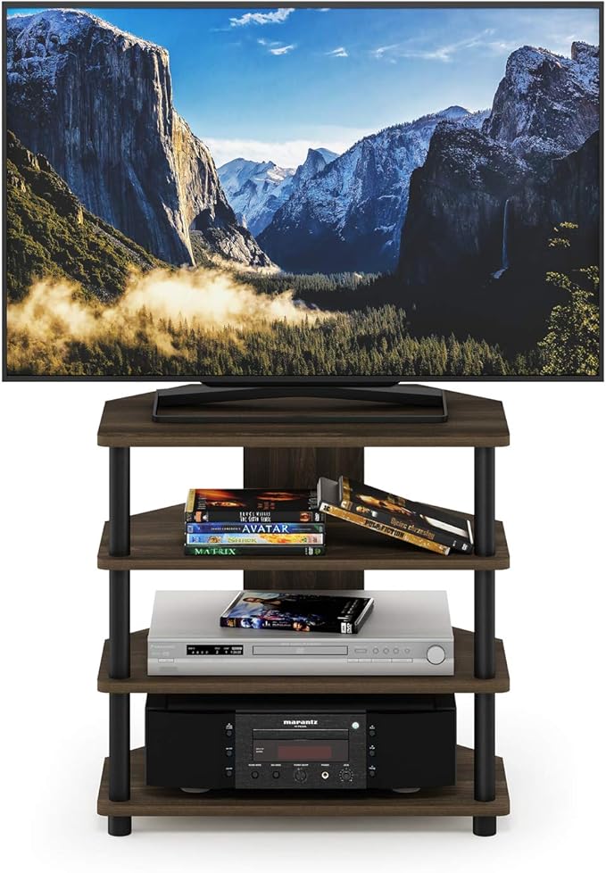 Furinno Turn-N-Tube Easy Assembly 4-Tier Petite Entertainment Center / TV Stand / TV Unit / TV Desk, Columbia Walnut/Black - LeafyLoom