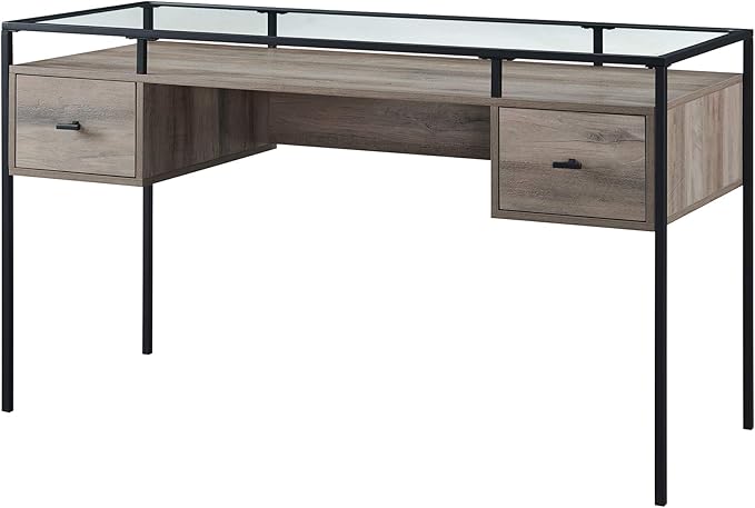 Walker Edison Writing Desk, 56, Glass Top 2 Drawer Computer, 56 Inch, Grey Wash - LeafyLoom