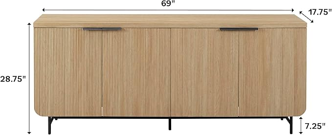 Walker Edison Modern Scandinavian Fluted Door Kitchen Storage Sideboard Buffet Cabinet Console, 69 Inch, Coastal Oak/Black - LeafyLoom