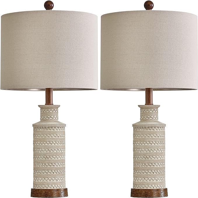 BOBOMOMO 24'' Farmhouse Table Lamp Set of 2 for Bedroom Living Room Vintage Rustic Traditional Nightstand Bedside Lamps - LeafyLoom