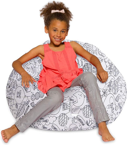 Posh Creations Bean Bag Chair for Kids, Teens, and Adults Includes Removable and Machine Washable Cover, Canvas Coloring Fabric - Fun Creatures, 38in - Large - LeafyLoom