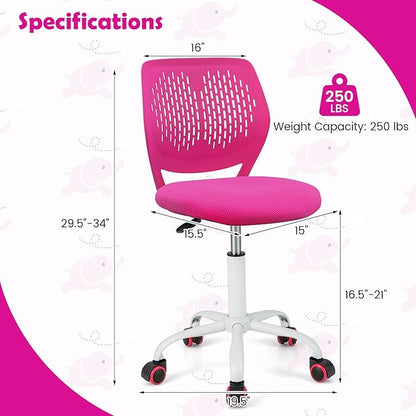 Kids Desk Chair, Blue Ergonomic Kids Office Chair Ages8-12 w/Lumbar Support, Low-Back Teen Desk Chair for Girls Boys, Small Cute Kids Computer Chair for Bedroom/Study/Vanity Desk (Rose Red) - LeafyLoom