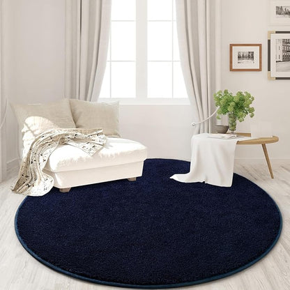 Round Area Rugs for Bedroom Living Room, 4x4 Navy Blue Super Soft Comfy Thickened Memory-Foam Indoor Circle Carpets, Modern Aesthetic Minimalist Carpet for Boys Girls Adults Nursery Home Décor - LeafyLoom