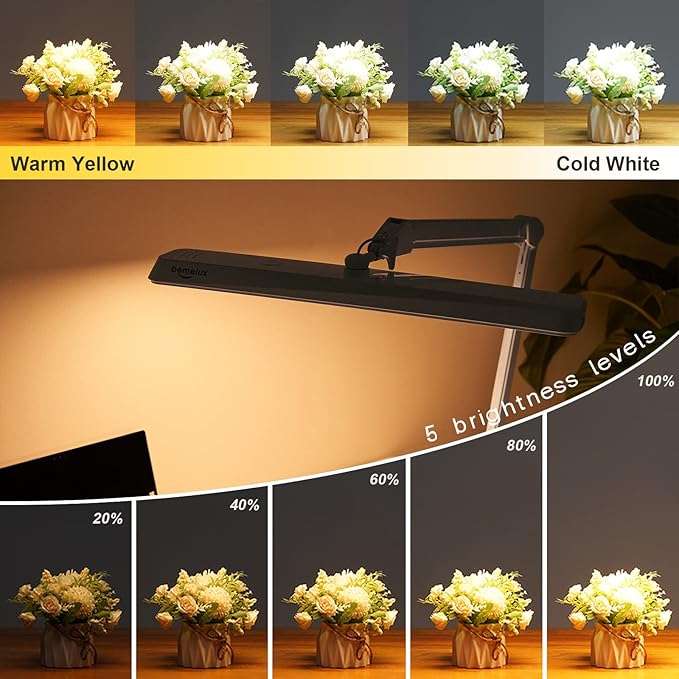 LED Architect Desk Lamp with Clamp, Metal Swing Arm 2000 Lumens Dimming Office Table Lamp for Task Work Drafting Reading Desktop, 234PCS Bright LEDs, 24W, 5 Color Temperatures Workbench Lamp - LeafyLoom