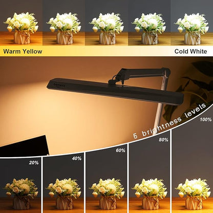 LED Architect Desk Lamp with Clamp, Metal Swing Arm 2000 Lumens Dimming Office Table Lamp for Task Work Drafting Reading Desktop, 234PCS Bright LEDs, 24W, 5 Color Temperatures Workbench Lamp - LeafyLoom