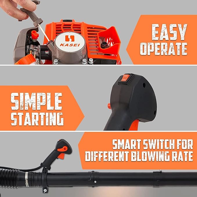 Leaf Blower by KASEI, 43CC 2-Stroke Backpack Gas Powered Leaf Blower, 200MPH Wind Speed & 530CFM Air Volume, EPA Certified Blowers for Lawn Care - LeafyLoom