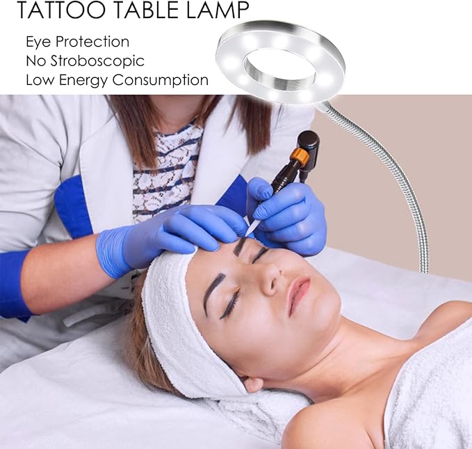 Tattoo Lamp USB LED Ring Lamp, Beauty Table Lamp with Clamp Adjustable Brightness, Clip On Light Desk Lamp Ring Light for Makeup Tattoo Eyebrow Nail Art Reading Study, Portable Beauty Lamp - LeafyLoom