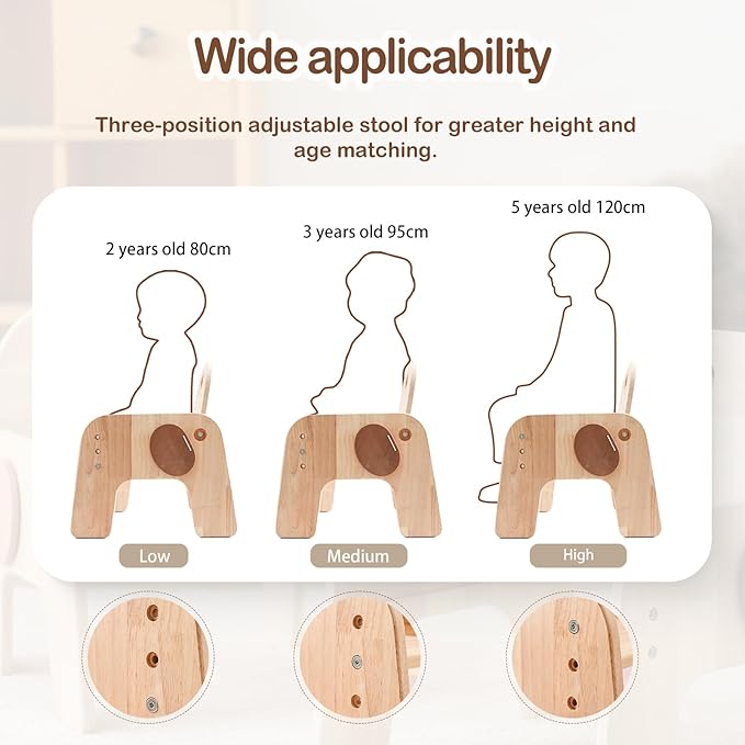 ibwaae Natural Solid Wooden Kids Chair Height-adjustable Wooden Chair for Toddlers Montessori Furniture Birthday Gift for Children - LeafyLoom