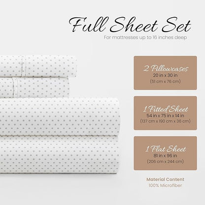 Linen Market 4 Piece Full Bedding Sheet Set (Gray Stippled) - Sleep Better Than Ever with These Ultra-Soft & Cooling Bed Sheets for Your Full Size Bed - Deep Pocket Fits 16" Mattress - LeafyLoom