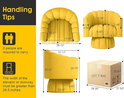 Accent Chair Mid Century 360 Degree Swivel Chair,Modern Lounge Sofa Round Barrel Chair with Wide Upholstered,Fluffy Velvet Fabric Chairs for Home Sofa Living Room/Bedroom/Waiting Room(Yellow) - LeafyLoom