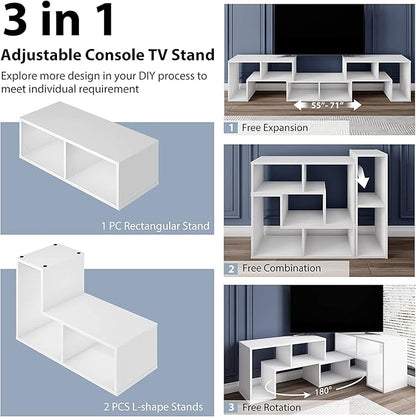 Modern Multimedia Furniture DIY Open Bookcase Shelf for Storage and Display, Suitable for Living Room Bedroom 3 Pieces Console TV Stand, White - LeafyLoom