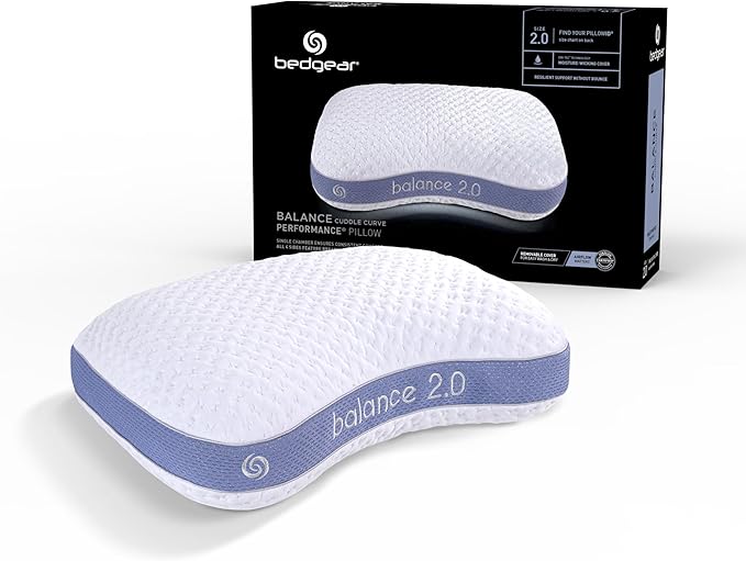 Bedgear Balance Cuddle Curve Performance Pillow - Size 2.0 - Moisture-Wicking Pillow for Side Sleepers - Medium Firmness Bed Pillow- Hypoallergenic, Washable Removable Cover - 20" W x 26" L x 5.75" H - LeafyLoom