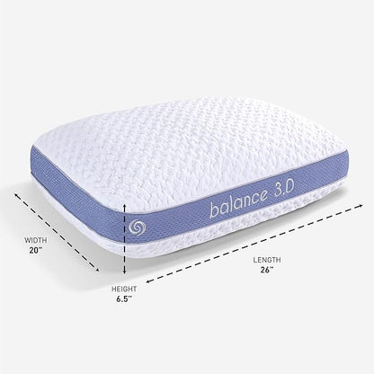 Bedgear Balance Performance Pillow - Size 3.0 - Moisture Wicking Bed Pillow - All Sleep Positions - Medium Firmness Sleeping Pillow - Hypoallergenic, Washable Removable Cover - 20" W x 26" L x 6.5" H - LeafyLoom