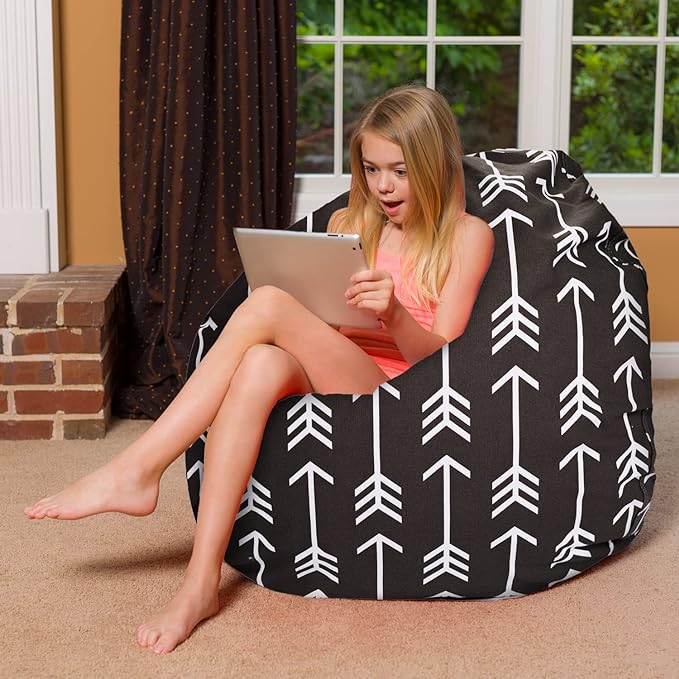 Posh Creations Bean Bag Chair for Kids, Teens, and Adults Includes Removable and Machine Washable Cover, Canvas White Arrows on Gray, 48in - X-Large - LeafyLoom