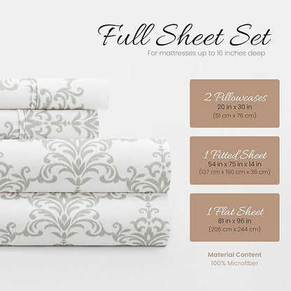 Linen Market 4 Piece Full Bedding Sheet Set (Light Gray Floral) - Sleep Better Than Ever with These Ultra-Soft & Cooling Bed Sheets for Your Full Size Bed - Deep Pocket Fits 16" Mattress - LeafyLoom