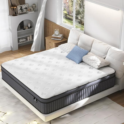 Queen Mattress - Upgrade Strengthen - 12 Inch Hybrid Queen Size Mattresses in a Box, Mattress Queen Size with Memory Foam and Independent Pocket Springs, Strong Edge Support, Release Pressure, Medium - LeafyLoom