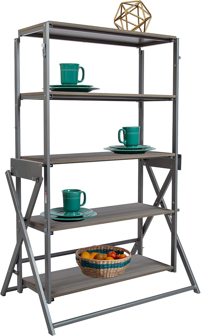 Origami Modern 2 in 1 Shelf to Table Style, Organizer Deco Rack Magically Turn to a Table/Desk in a Second,Fully Assembled, Platinum/Gray US Patent Pending (STT-PLAGRY) - LeafyLoom