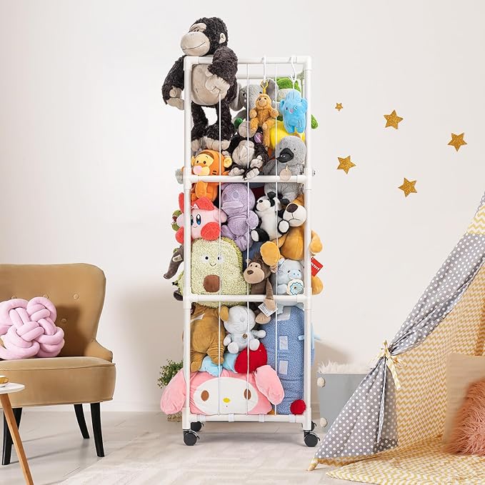 Stuffed Animal Zoo Storage, Extra Large Stuffed Animal Holder with Dust Cloth and Universal Wheels, Toy Storage Organizer, Plush Storage Organizer Shelf for Birthday Gift, Nursery Play Room Bedroom - LeafyLoom