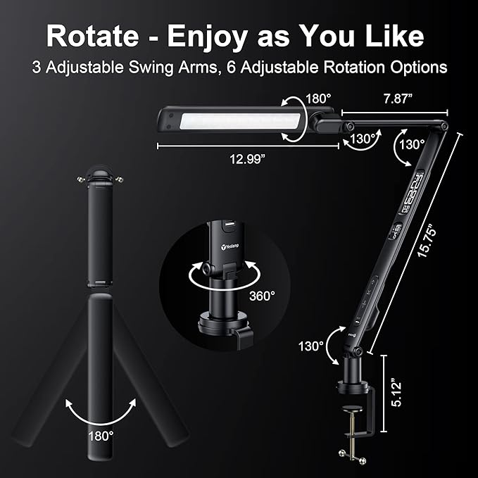 LED Desk Lamp with USB Charging Port, Evo Natural Spectrum,Professional Grade Adjustable Table Light with 6 Axis Swing Arm, Architect Desk Lamp for Painting, Reading, Home Office-White - LeafyLoom