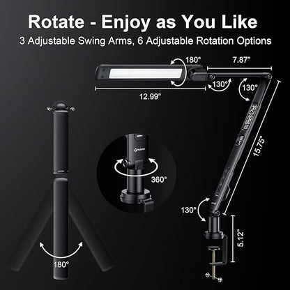 LED Desk Lamp with USB Charging Port, Evo Natural Spectrum,Professional Grade Adjustable Table Light with 6 Axis Swing Arm, Architect Desk Lamp for Painting, Reading, Home Office-White - LeafyLoom