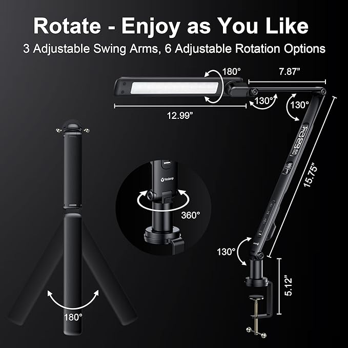 LED Desk Lamp with USB Charging Port, Evo Natural Spectrum,Professional Grade Adjustable Table Light with 6 Axis Swing Arm, Architect Desk Lamp for Painting, Reading, Home Office-Black - LeafyLoom