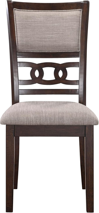 New Classic Furniture Gia Dining Chair (Set of Six), Light Brown Fabric Upholstered Seat & Back Rest, Cherry Brown - LeafyLoom