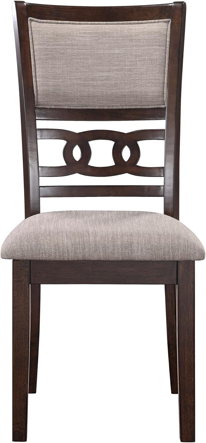 New Classic Furniture Gia Dining Chair (Set of Four), Light Brown Fabric Upholstered Seat & Back Rest, Cherry Brown - LeafyLoom