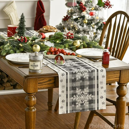 Artoid Mode Grey Buffalo Plaid Snowflakes Christmas Table Runner, Seasonal Winter Kitchen Dining Table Decoration for Home Party Decor 13x72 Inch ArtoidMode