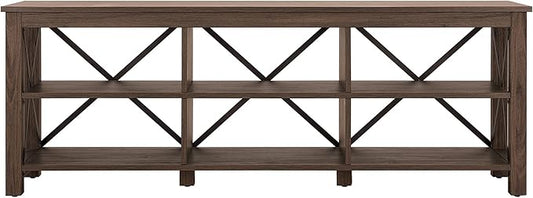 Henn&Hart Rectangular TV Stand for TV's up to 80" in Alder Brown, Electric Fireplace TV Stands for the Living Room - LeafyLoom