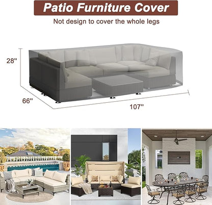 Waterproof Patio Furniture Set Cover,Outdoor Dining Table and Chairs Set Cover,Outside UV Resistant Snow Protection Cover,Rectangle Couch Sectional Cover- Fits up to 107L x 66W x 28H inches - LeafyLoom