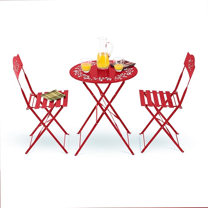 Alpine Corporation Indoor/Outdoor 3-Piece Bistro Set Folding Table and Chairs Patio Seating, Red - LeafyLoom