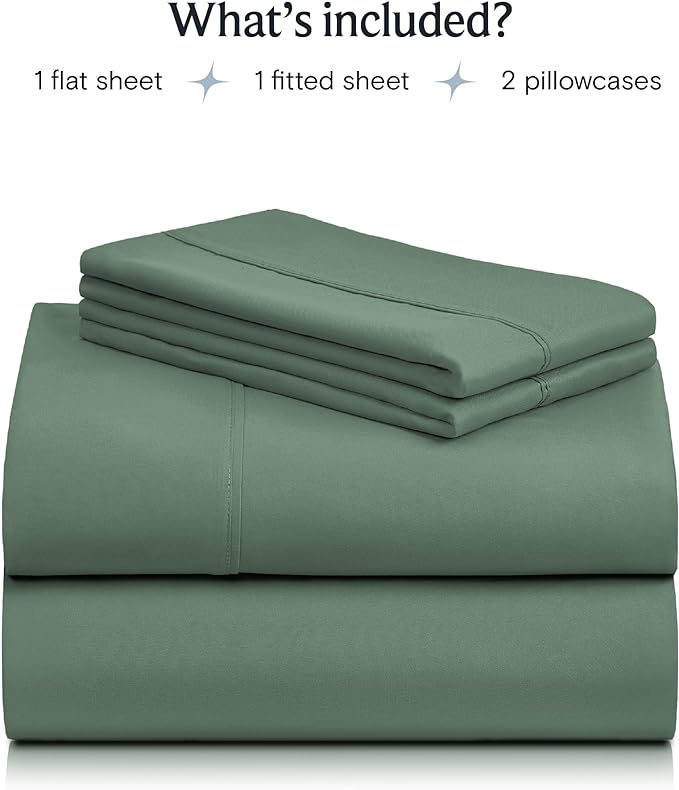 LuxClub Twin Sheets - Soft Twin Bed Sheets for Boys and Girls, 4 PC Deep Pockets 18" Eco Friendly Wrinkle Free Kids Fitted Sheets Machine Washable Hotel Bedding Silky Soft- Tree Moss Green Twin - LeafyLoom