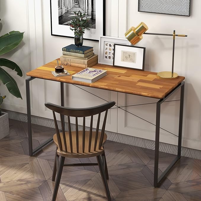 Acme Jurgen Wooden Rectangle Top Writing Desk in Oak and Black - LeafyLoom