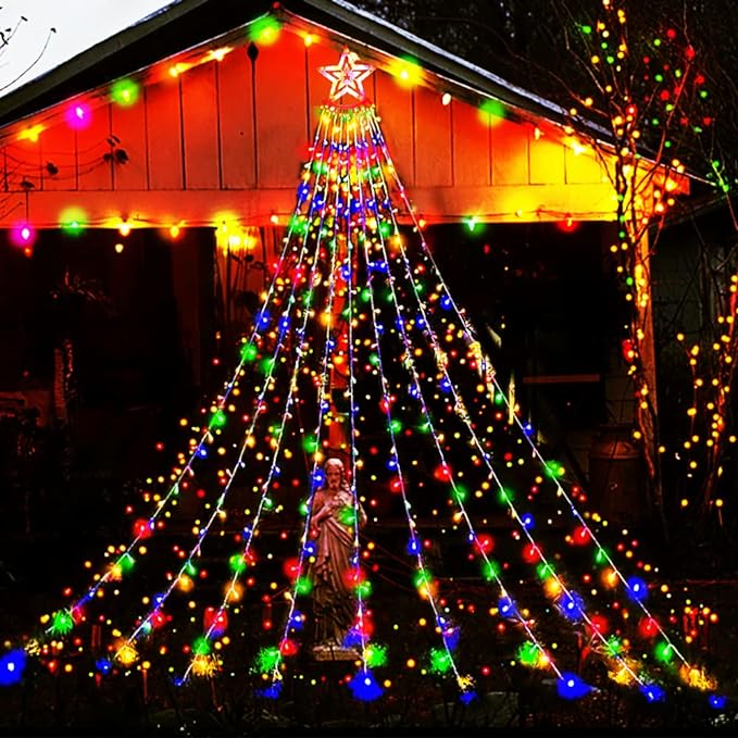 Outdoor Christmas Decorations, Aokudoni 12.6ft 350LED Waterfall Lights, 8 Modes Christmas Lights, Christmas Decorations for Tree, Outdoor Christmas Lights for House Tree Holiday Party, Multicolor Aokudoni