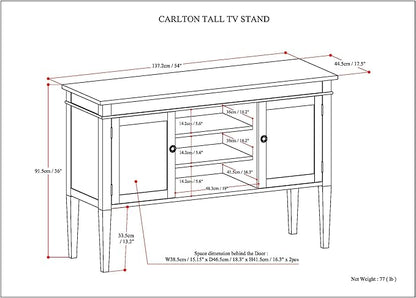 SIMPLIHOME Carlton SOLID WOOD 54 Inch Wide Transitional TV Media Stand in Dark Tobacco Brown for TVs up to 60 Inches, For the Living Room and Entertainment Center - LeafyLoom