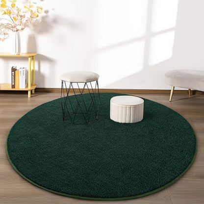 Round Area Rugs for Bedroom Living Room, 6x6 Dark Green Super Soft Comfy Thickened Memory-Foam Indoor Circle Carpet, Modern Aesthetic Minimalist Carpet for Boys Girls Adults Nursery Home Décor - LeafyLoom