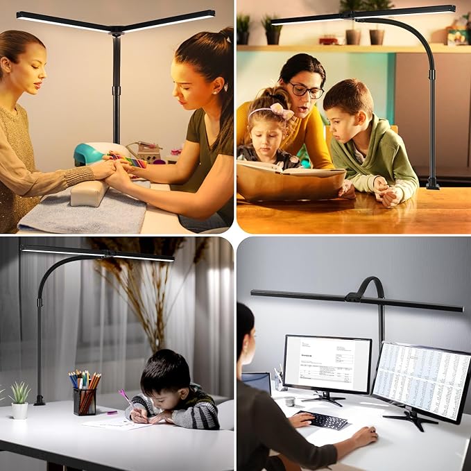 Double Head LED Desk Lamp with Anti-Glare Cover Computer Desk Lamp for Home Office 24W Brightest Desk Light Office Lamp for Workbench Drafting Architect Reading with Remote Control - LeafyLoom