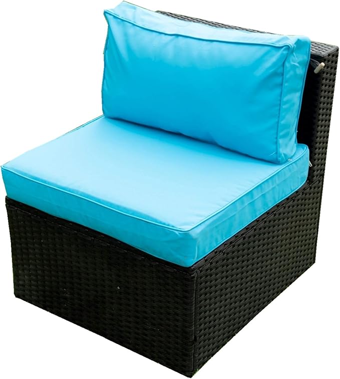 5 Pieces Outdoor Furniture PE Rattan Patio Sectional U Shaped Conversation Sofa Set with Table and 2 Pillows for Garden, Yark, Lawn, Backyard, Onesize, Black Wicker+Blue Cushion - LeafyLoom