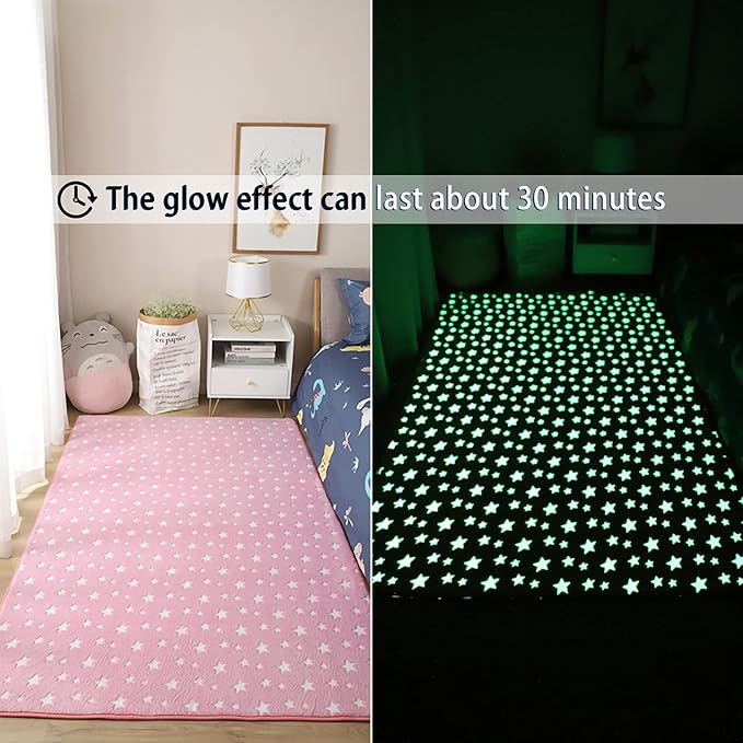 Eanpet Glow in The Dark Floor Mats Luminous 5’ x 7’ Area Rug Soft Decorative Play Mat for Kids Crawling Mat Non-slip Living Room Rug Carpets for Bedroom Home Decor,Pink Star - LeafyLoom