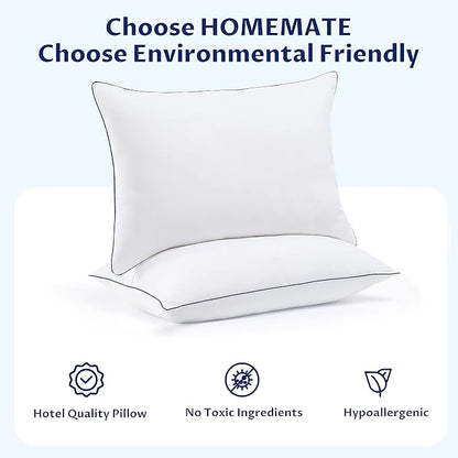 Homemate Bed Pillows for Sleeping - Queen Size(20"x28") Set of 4 Pillows Allergy Friendly Microfiber Shell Fluffy Down Alternative Filling Breathable Pillow Suitable Back Stomach or Side Sleepers - LeafyLoom